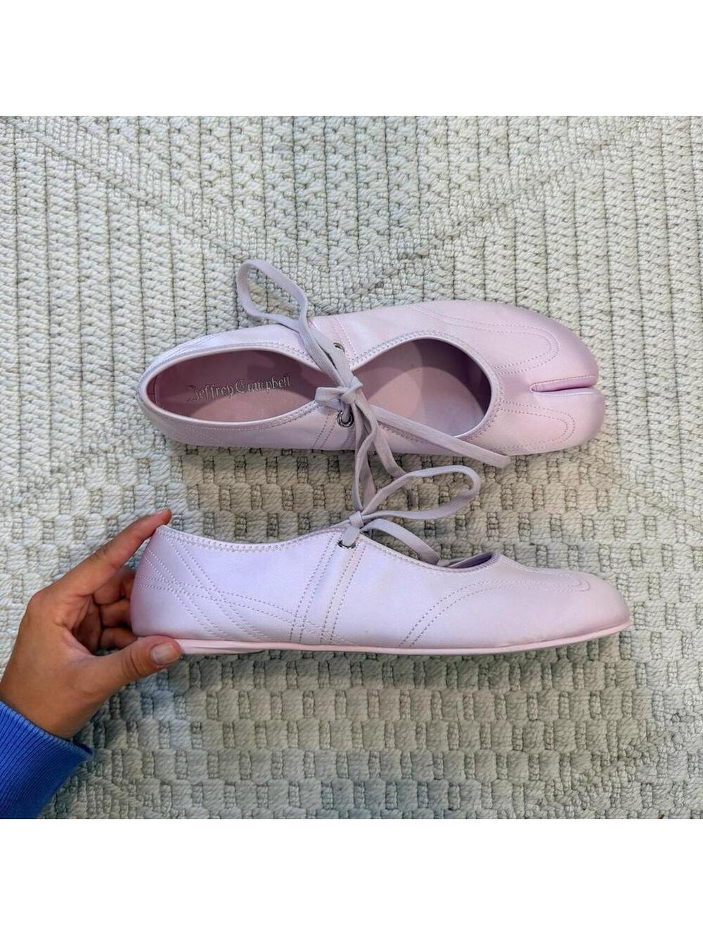 Jeffrey Campbell Saturna Split Toe Mary Jane Flats in Light Pink Satin